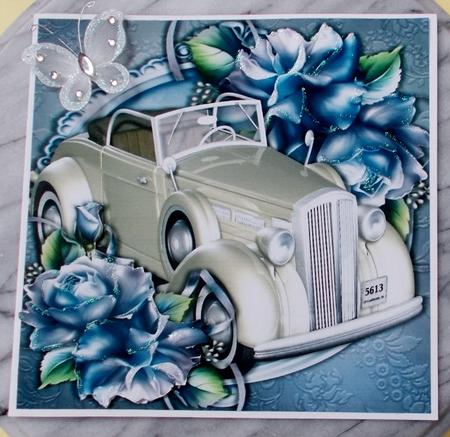 Beautiful Cream Wedding Car with Pale Blue Roses 8x8 by Diane  Vermeer