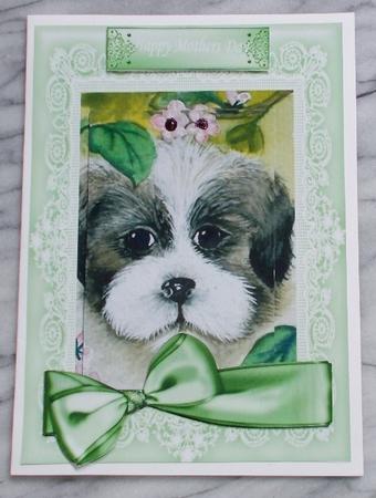 Cute Puppy Amongst the Flowers with Big Bow by Diane  Vermeer