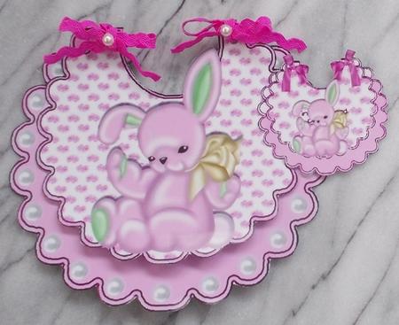 Cute Pink Bunny on a Pink Bow Bib by Diane  Vermeer