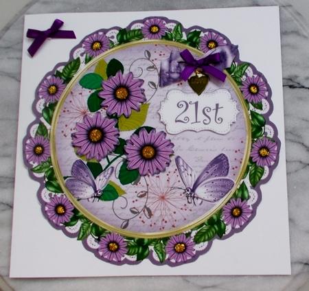 Lilac Daisy 21st 8in Doily Decoupage Topper by Diane  Vermeer