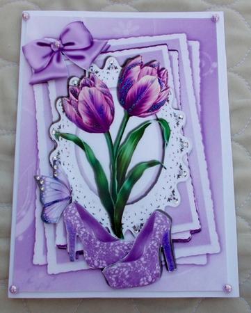 Lilac Tulips on Lace Stacker with Lace Shoes by Diane  Vermeer