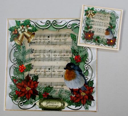 Music Script "hark the Herald" with Robin, Holly 8x8 by Diane  Vermeer