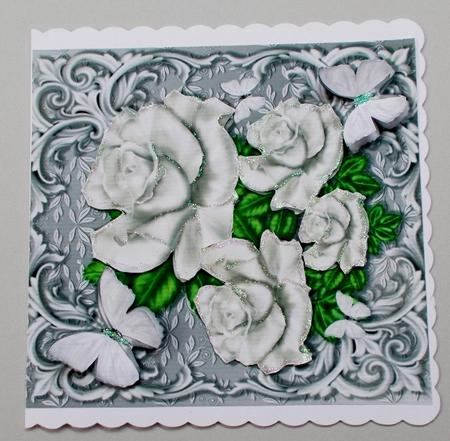 Beautiful White Roses & Butterflies 8x8 Mini Kit by Diane  Vermeer