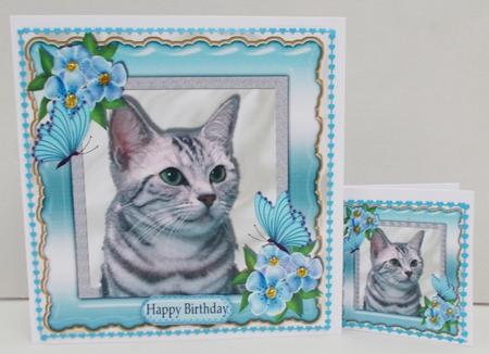 Grey Kitty with Flowers and Butterflies 8x8 by Diane  Vermeer