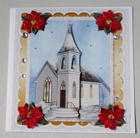 Beautiful White Christmas Church 8x8 by Diane  Vermeer