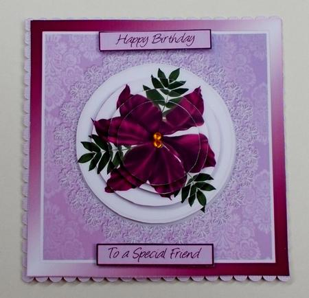 Cerise Flower on Lace Circle Pyramage Card by Diane  Vermeer