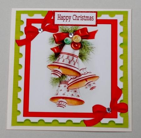 Christmas White and Gold Bells with Red Bow 8x8 by Diane  Vermeer