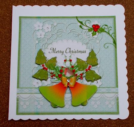 Merry Christmas-bells with Robin - in Blue by Diane  Vermeer
