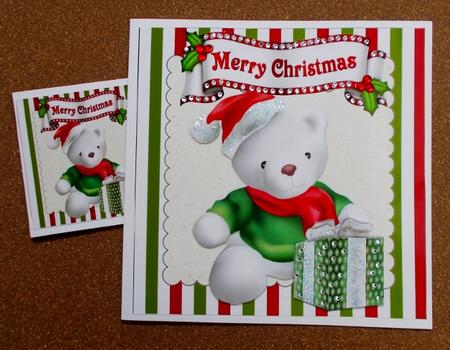 Cute White Bear in Santa Hat with Present 8x8 by Diane  Vermeer