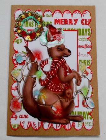 Christmas Roo with Baby Joey in Santa Hat by Diane  Vermeer
