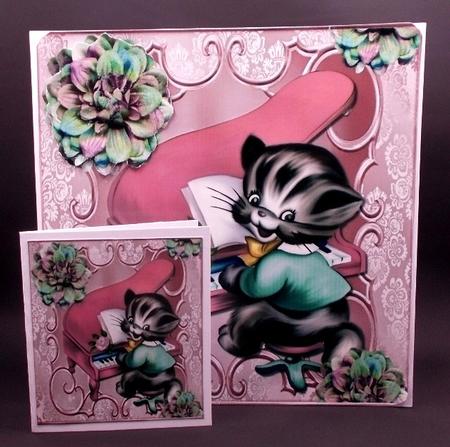 Cute Kitty Playing the Piano with Flowers 8x8 by Diane  Vermeer