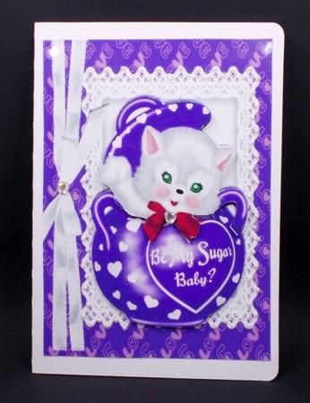 Be My Sugar Baby! Cute White Kitty in Sugar Pot with Red Bow by Diane  Vermeer
