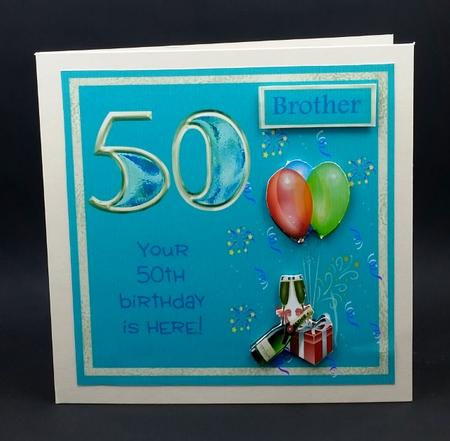 50th Birthday Card with Champagne, Gift & Balloons by Diane  Vermeer