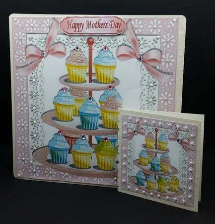 Yummy Cup Cakes on a Stand on Broderie Anglaise & Lace 8x8 by Diane  Vermeer