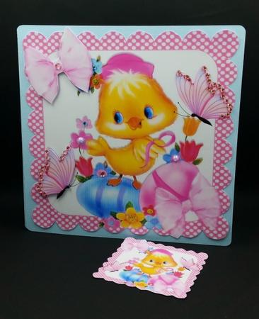 Cute Little Yellow Chick with Easter Eggs in Polkadot Frame by Diane  Vermeer
