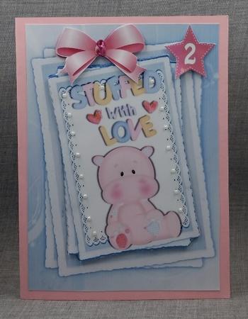 Cute Pink Hippo Stuffed with Love on Lace Stacker by Diane  Vermeer