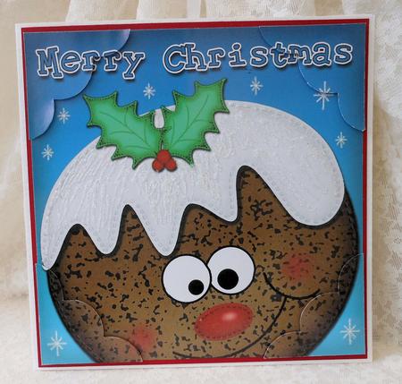 8 x 8 Xmas Pudding Fun Novelty Scalloped Corner Topper by Diane Baldrey