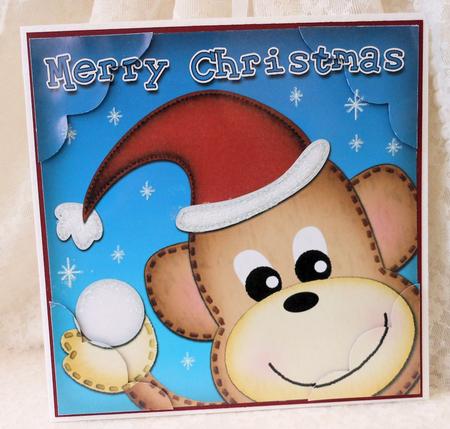 8 x 8 Xmas Chunky Monkey Fun Novelty Scalloped Corner Topper by Diane Baldrey