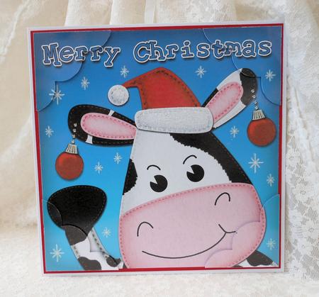 8 x 8 Xmas Milly Moo Cow Fun Novelty Scalloped Corner Topper by Diane Baldrey