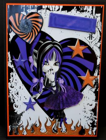 Pretty Gothic Girl with Psychedelic Purple/orange Background by Diane Baldrey