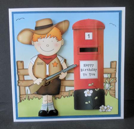 Cowboy Zeb & Postbox Quick Card N 3D Decoupage by Diane Baldrey
