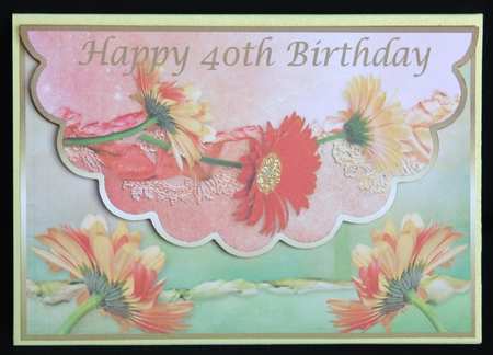 Beautiful Floral Scalloped Edge 40th Birthday Card Front by Dianne Anderson