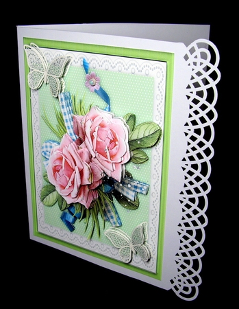 Beautiful A4 With pink Roses and Lace Butterflys  by Dianne Jackson