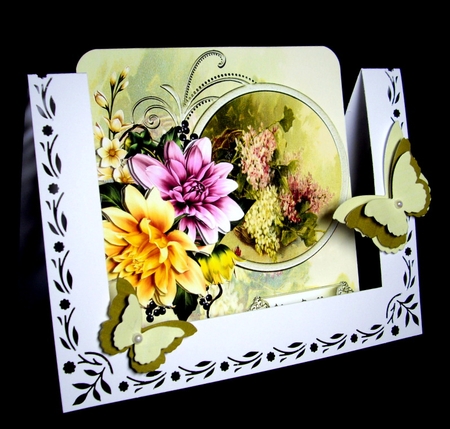 Summer Dahlias 7x7 card with decoupage by Dianne Jackson