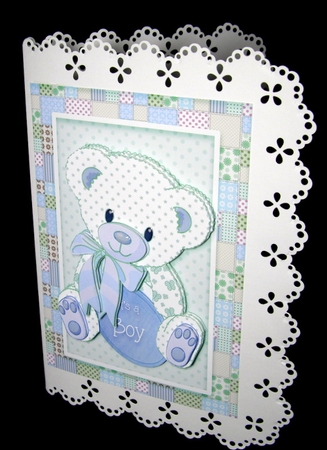 Patchwork Teddy Baby Boy Card Topper - Blue by Dianne Jackson