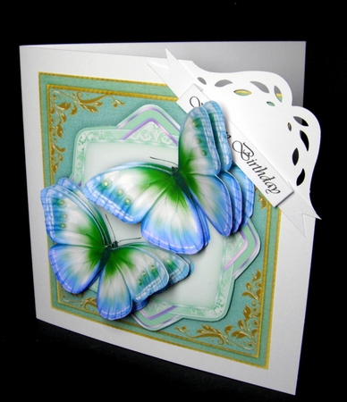 Green / Blue  Butterflys on a Shaped Mat by Dianne Jackson