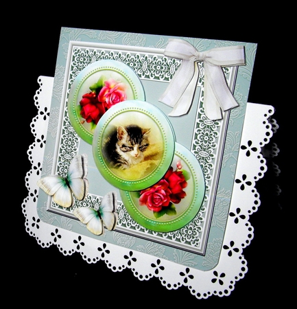 Red roses,cat and butterflies by Dianne Jackson