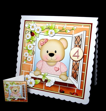 8 x 8 Mini Kit with 3d Decoupage - Through the Window - Livvy Bear by Dianne Jackson