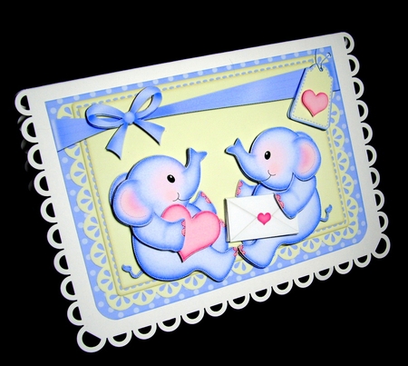 A4 Card Topper Cute Lil Baby Elephants have a Heart & Letter by Dianne Jackson