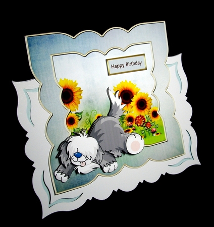 Shaggy dog and sunflowers by Dianne Jackson
