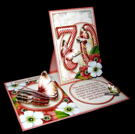 Vintage Side Easel Card 70th With Three Different Fronts 1265 by Dianne Jackson