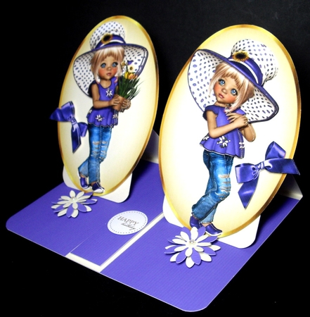Two lovely card fronts of little girls in purple hats and bows by Dianne Jackson