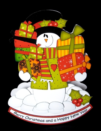 3D Shaped Rocking Christmas Card Mini Kit  - Snowman Rio has lots of Presents by Dianne Jackson