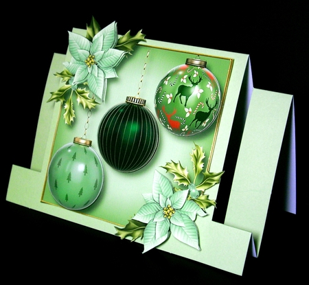 Bauble Trio - Green Reindeer 8x8 by Dianne Jackson