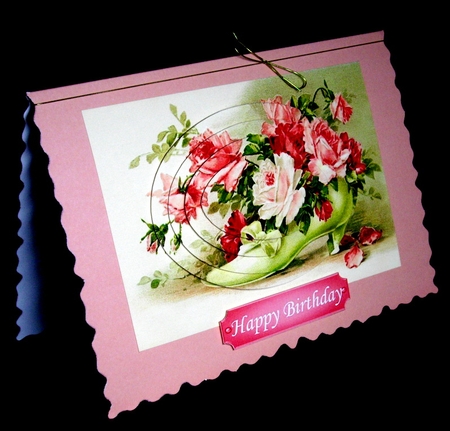 Decorative vintage shoe with pink roses oval pyramids by Dianne Jackson