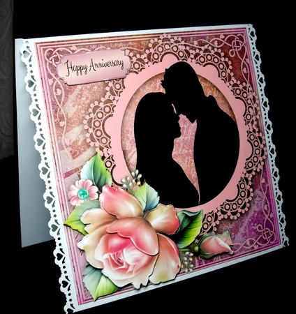 Beautiful Silhouette Couple With Pink Roses 8x8 by Dianne Jackson