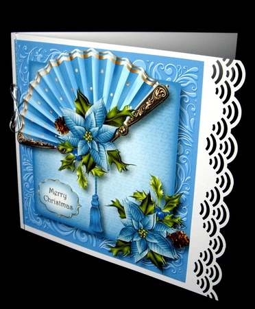 The Christmas Fan - Blue Poinsettias 8x8 by Dianne Jackson