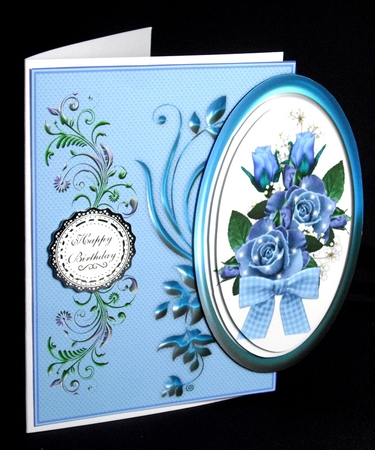 Large blue floral over the edge card front. by Dianne Jackson