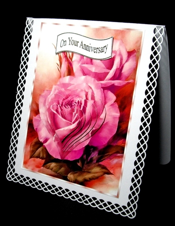  A5 pink roses in heart pyramids with organza bow by Dianne Jackson
