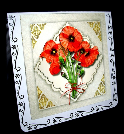 Lovely Poppies on a scalloped mat  by Dianne Jackson