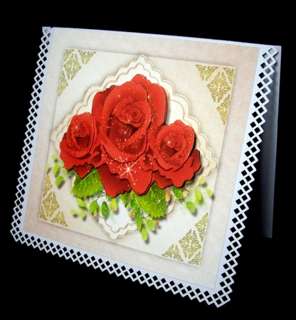 Lovely Red  Roses on a scalloped mat  by Dianne Jackson