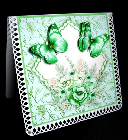 Green Butterflys on a Scalloped Mat by Dianne Jackson