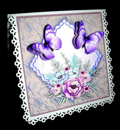 Lilac Butterflys on a Scalloped Mat by Dianne Jackson