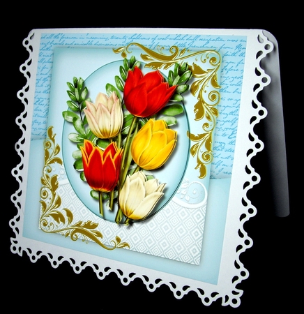 Beautiful Tulips on a Lace Mat  by Dianne Jackson
