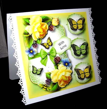 Butterfly Trio - Yellow Roses 8x8 by Dianne Jackson