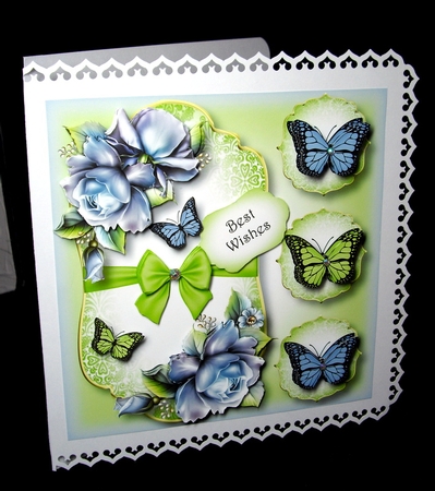 Butterfly Trio - Blue Roses 8x8 by Dianne Jackson